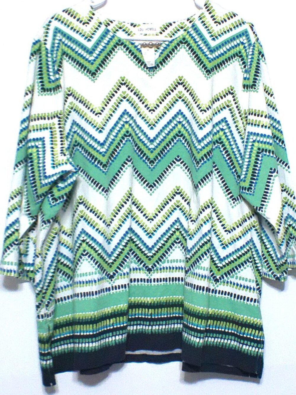 Alfred Dunner Lou Howell Chevron Print Top Green Blue 3/4 Sleeve Women’s 2X